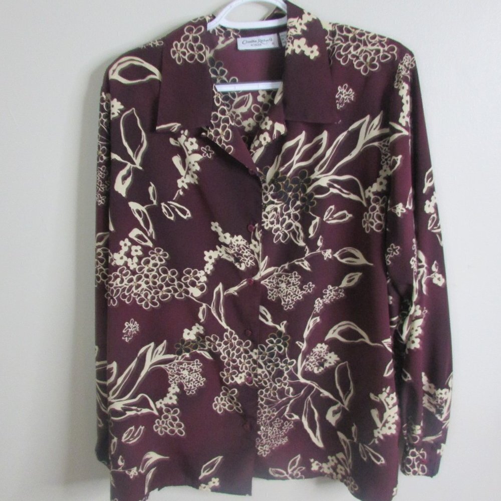 Claudia Richard Woman Blouse 20W Burgundy Floral B